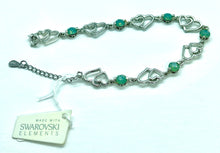Load image into Gallery viewer, Bracelet - Swarovski Crystal Stones &amp; Silver Hearts
