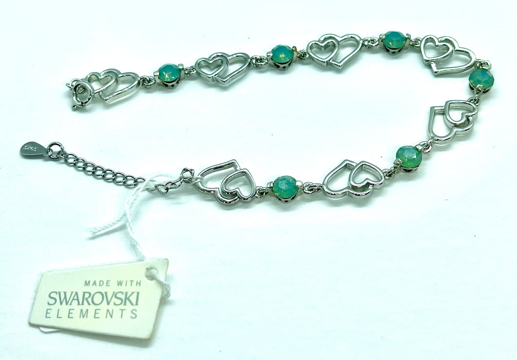 Bracelet - Swarovski Crystal Stones & Silver Hearts