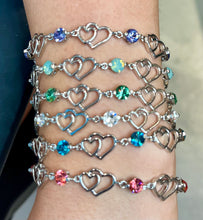 Load image into Gallery viewer, Bracelet - Swarovski Crystal Stones &amp; Silver Hearts
